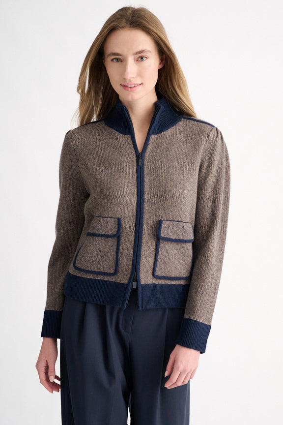 TWEED ZIP MOCK CARDIGAN