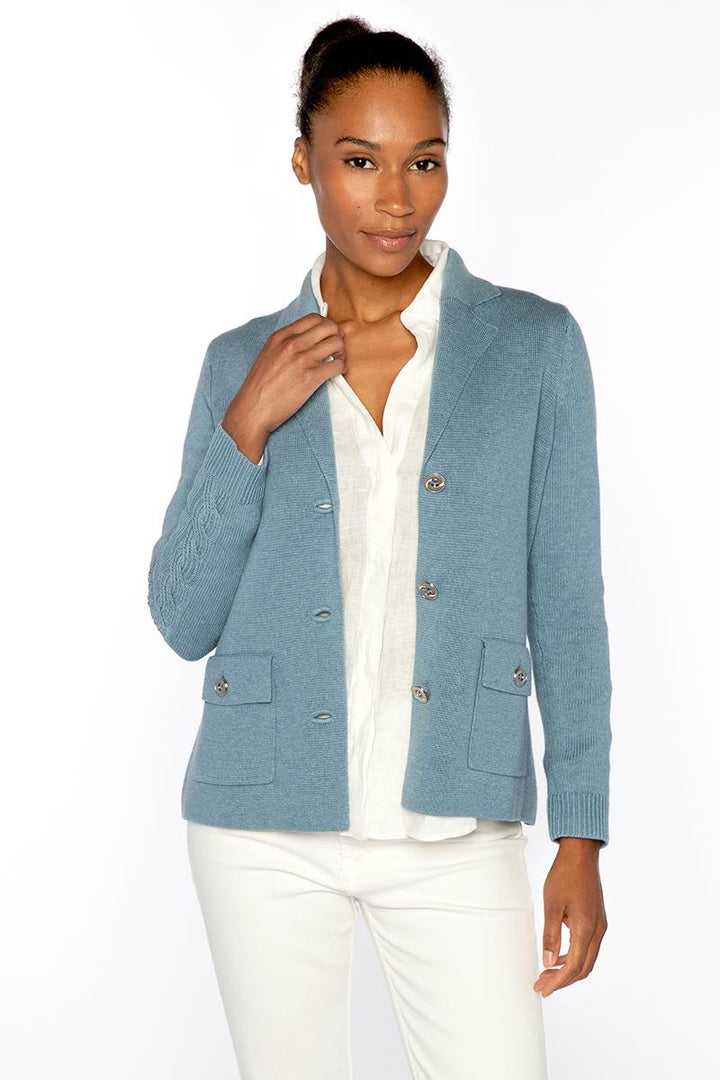 CABLE SLEEVE NOTCH COLLAR CARDIGAN
