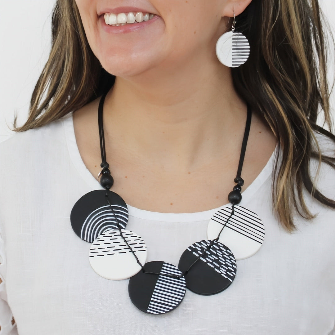Black Harlowe Round Disc Necklace