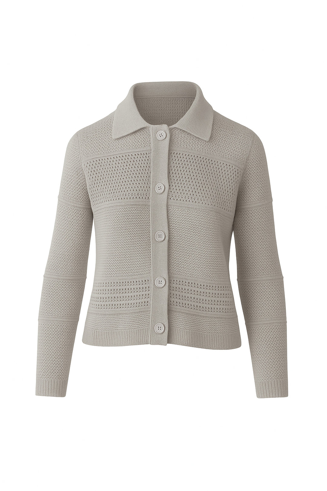 MIXED TEXTURE COLLARED CARDIGAN