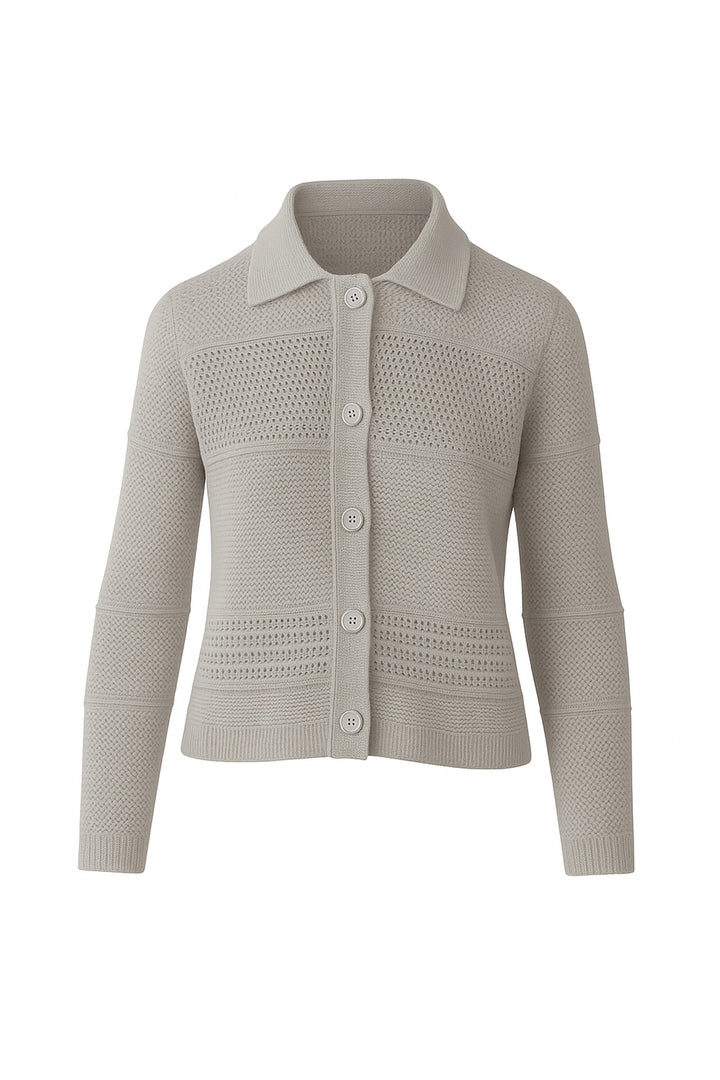 MIXED TEXTURE COLLARED CARDIGAN
