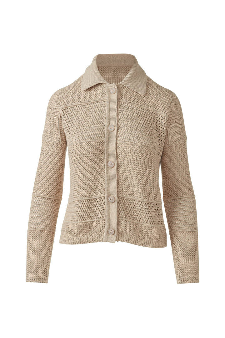 MIXED TEXTURE COLLARED CARDIGAN