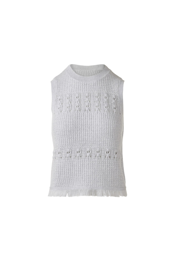 TEXTURED FRINGE SLEEVELESS CREW