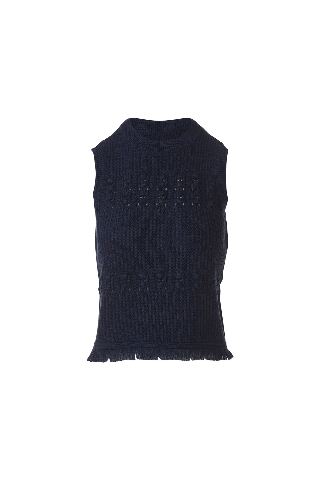TEXTURED FRINGE SLEEVELESS CREW