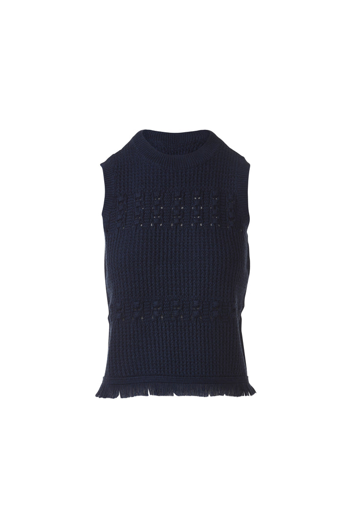 TEXTURED FRINGE SLEEVELESS CREW