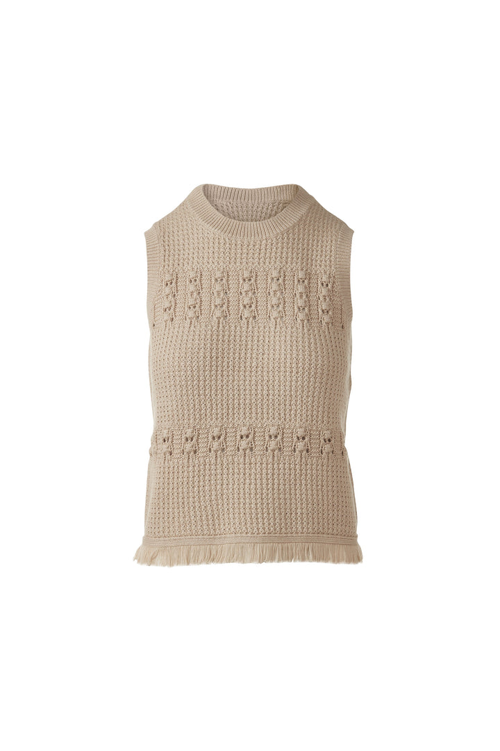 TEXTURED FRINGE SLEEVELESS CREW