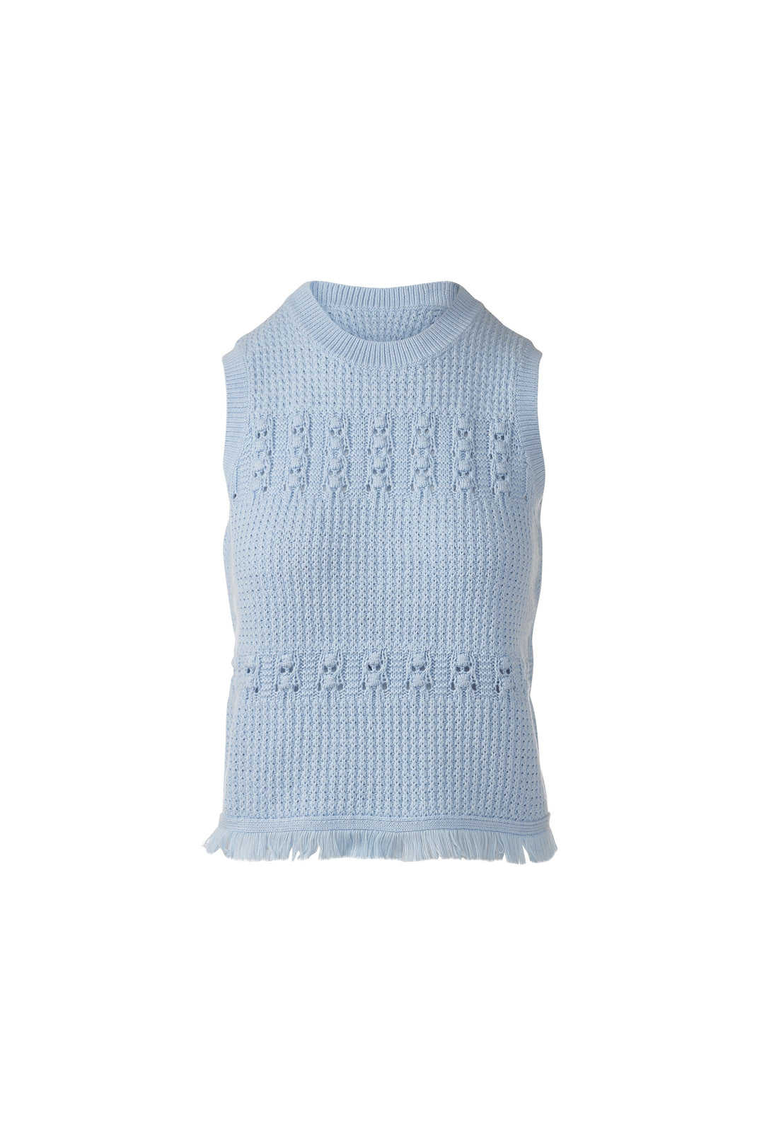 TEXTURED FRINGE SLEEVELESS CREW