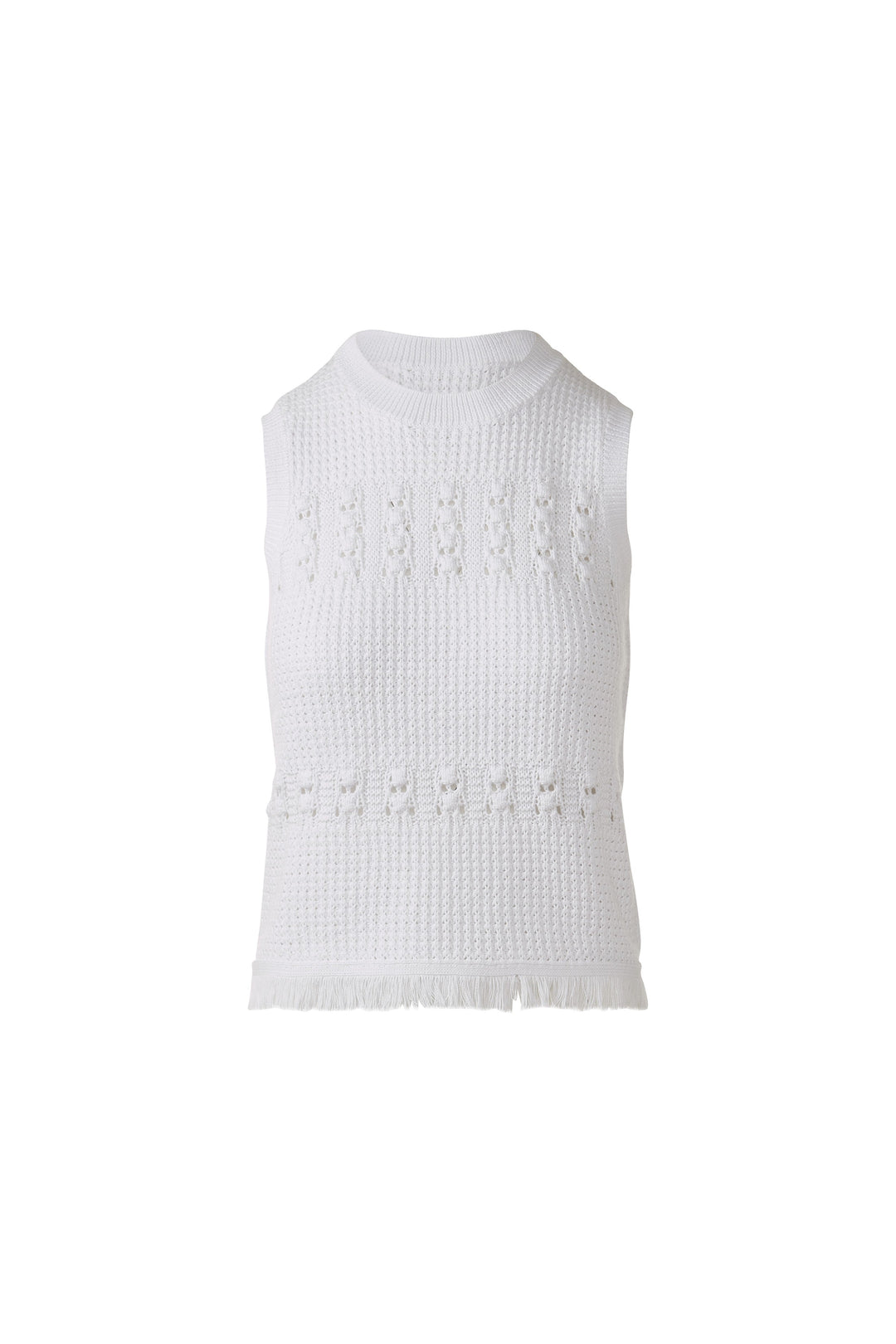 TEXTURED FRINGE SLEEVELESS CREW