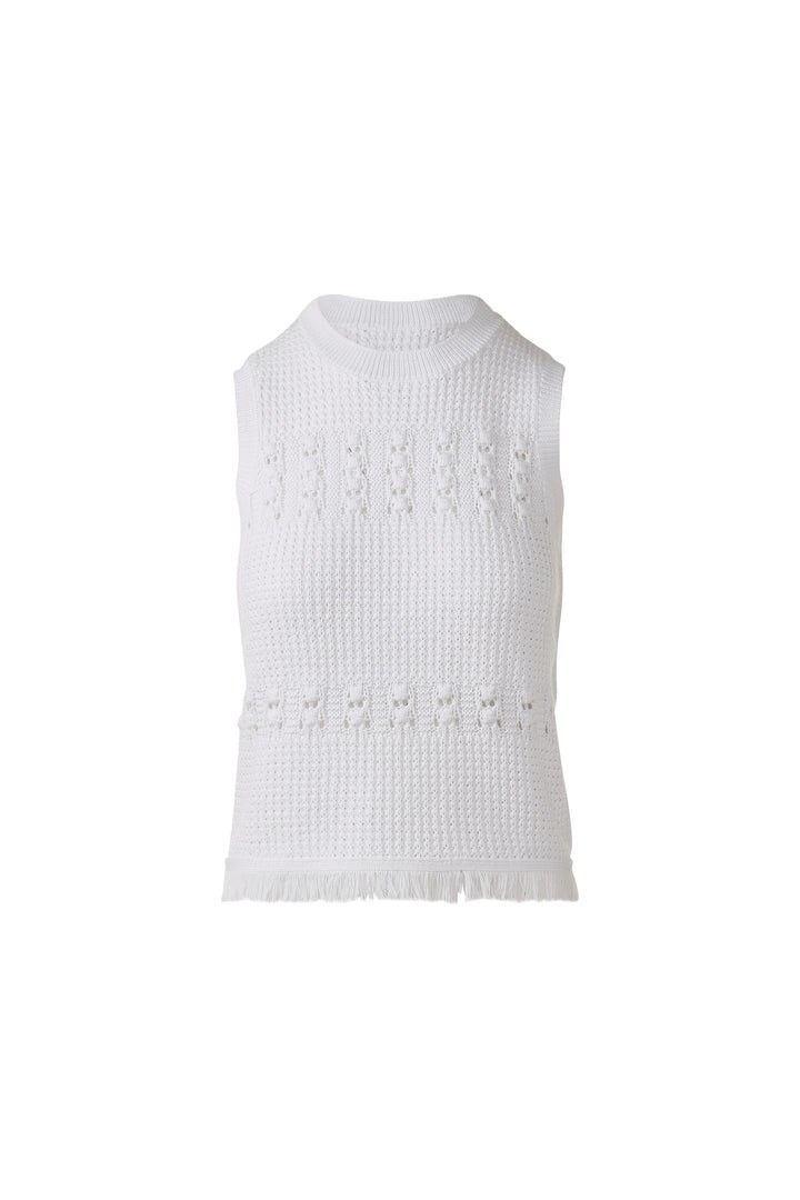 TEXTURED FRINGE SLEEVELESS CREW
