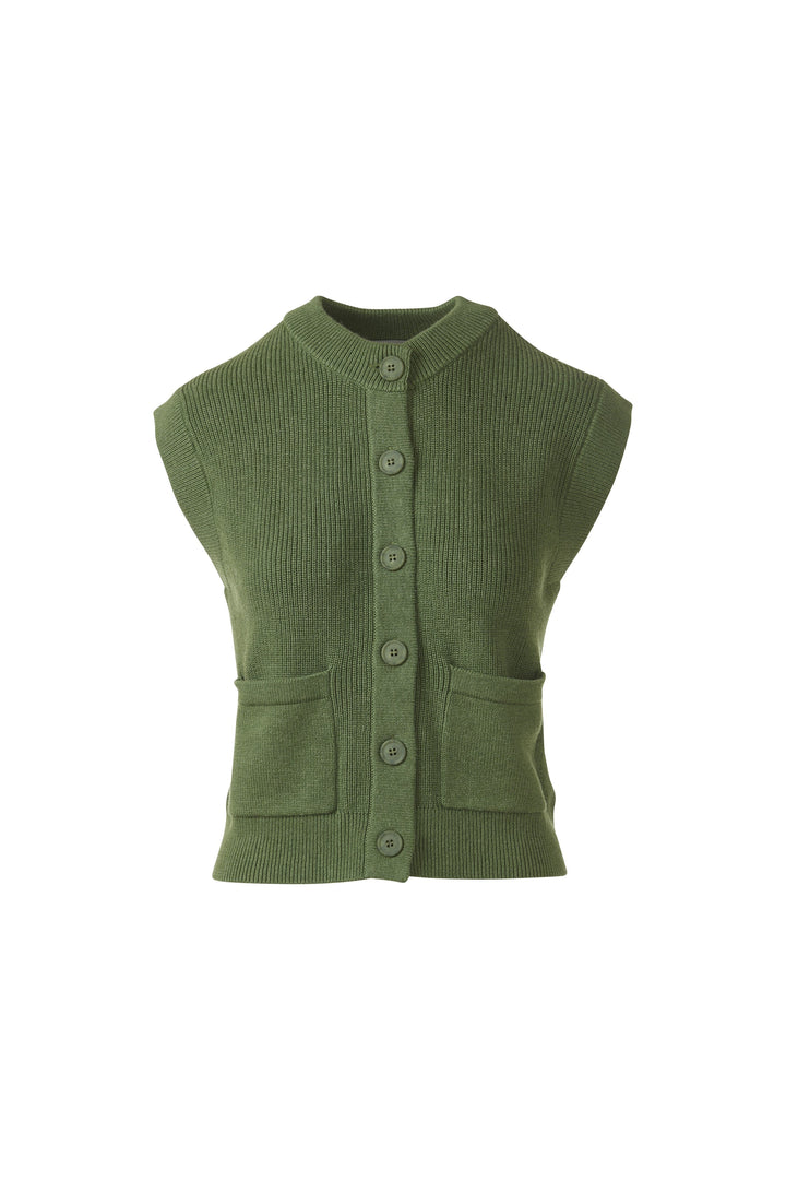 RIB BUTTON VEST CARDIGAN
