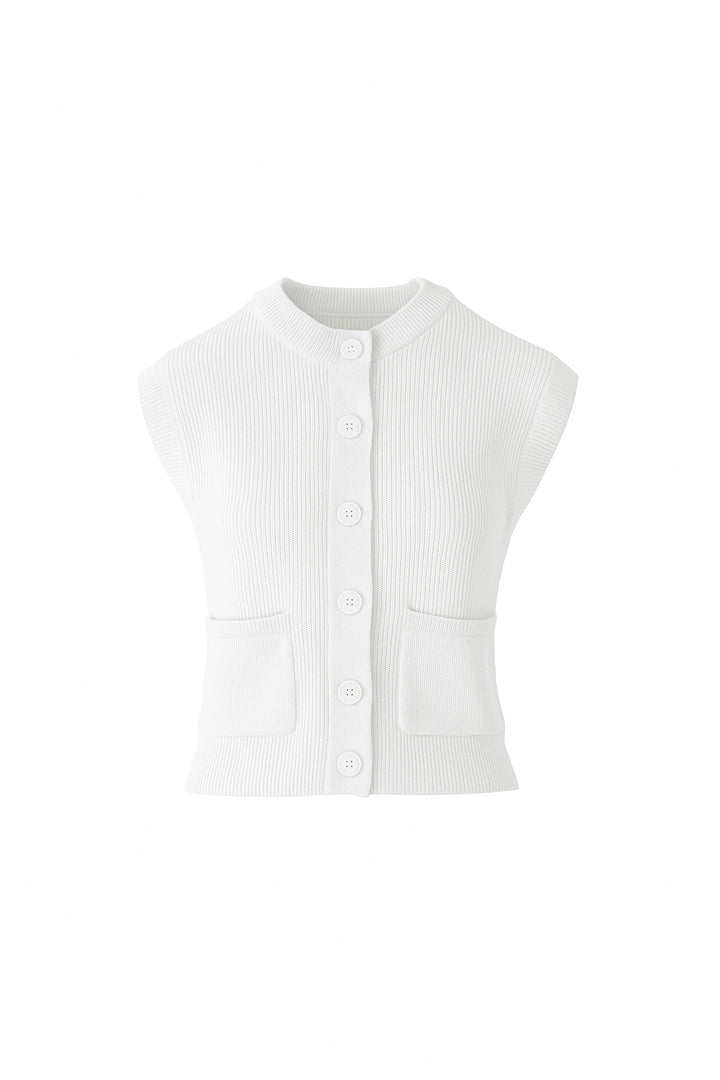 RIB BUTTON VEST CARDIGAN
