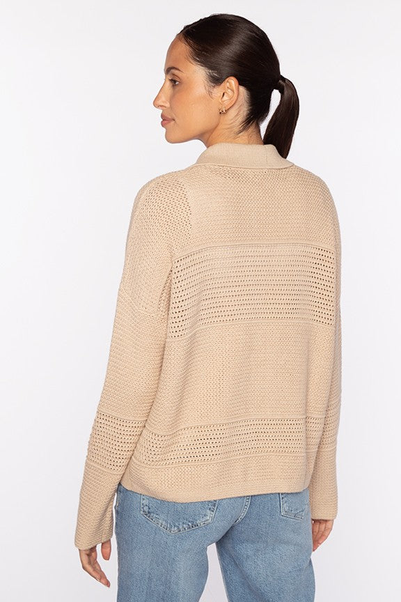 MIXED TEXTURE COLLARED CARDIGAN