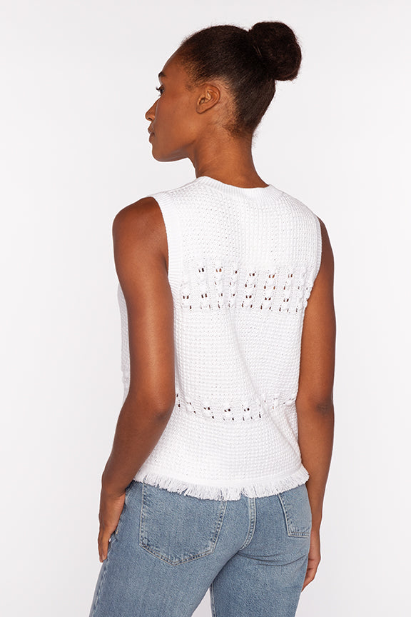 TEXTURED FRINGE SLEEVELESS CREW