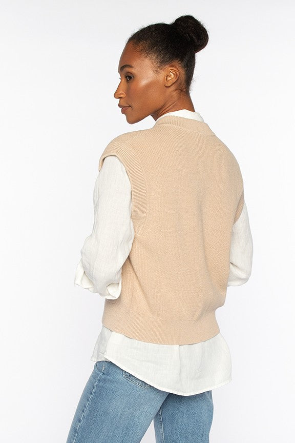 RIB BUTTON VEST CARDIGAN