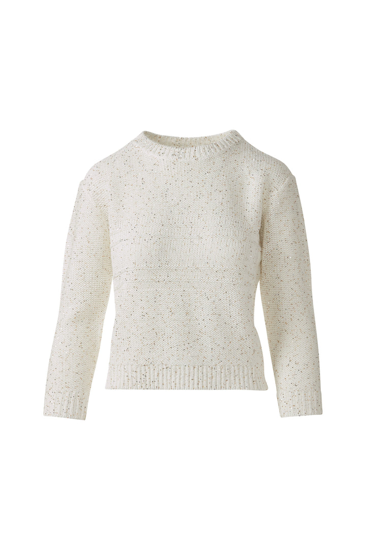 THREE QUARTER SLEEVE TEXTURED SEQUIN CREW