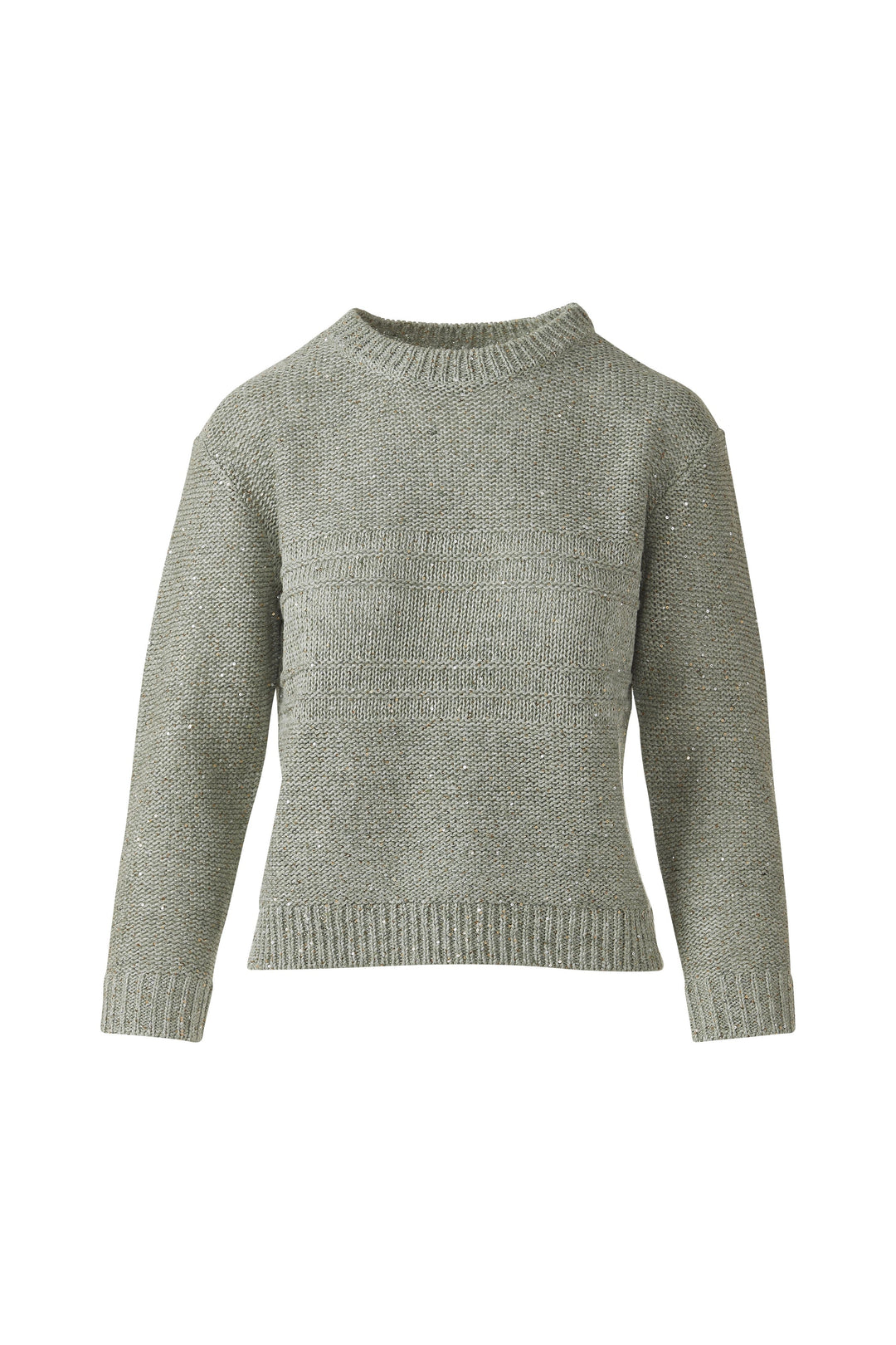 THREE QUARTER SLEEVE TEXTURED SEQUIN CREW