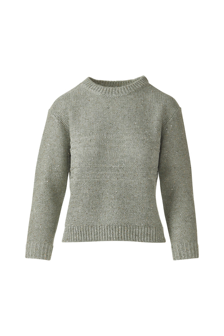THREE QUARTER SLEEVE TEXTURED SEQUIN CREW