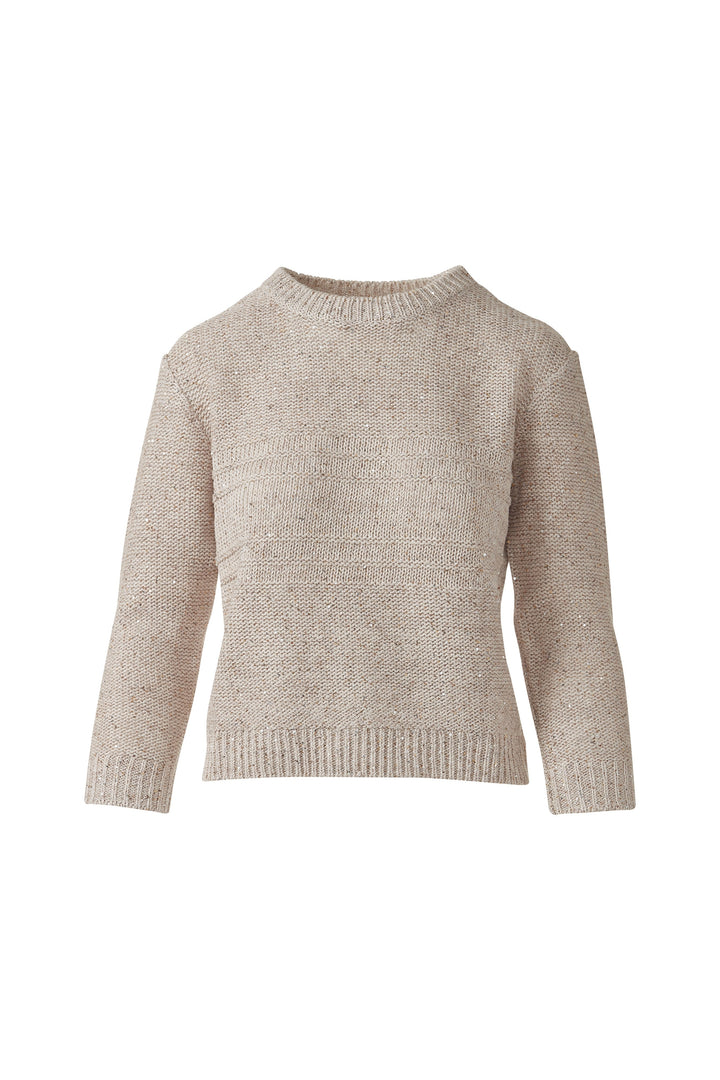 THREE QUARTER SLEEVE TEXTURED SEQUIN CREW