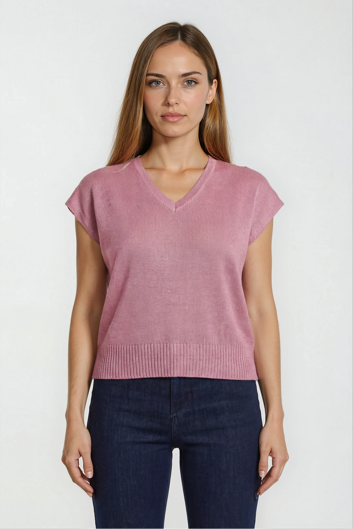 Cap Sleeve Vee Sweater Berry