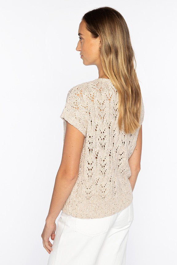 Sequin Cap Sleeve Openwork Sweater Straw