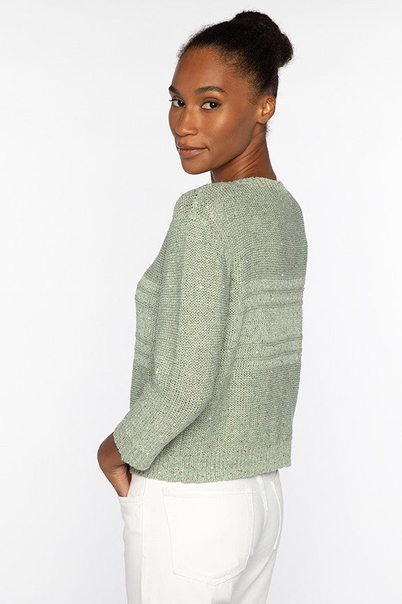 THREE QUARTER SLEEVE TEXTURED SEQUIN CREW