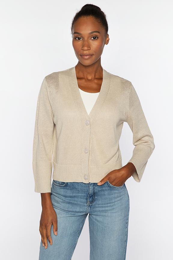 Vee Button Cardigan Pebble
