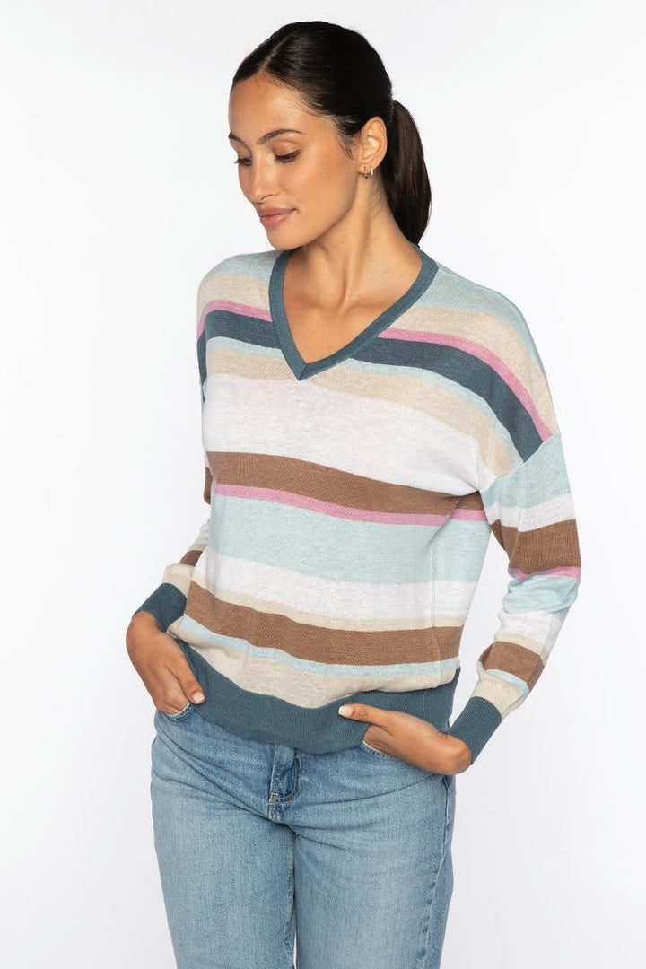 Multi Stripe V Neck Sweater Multi