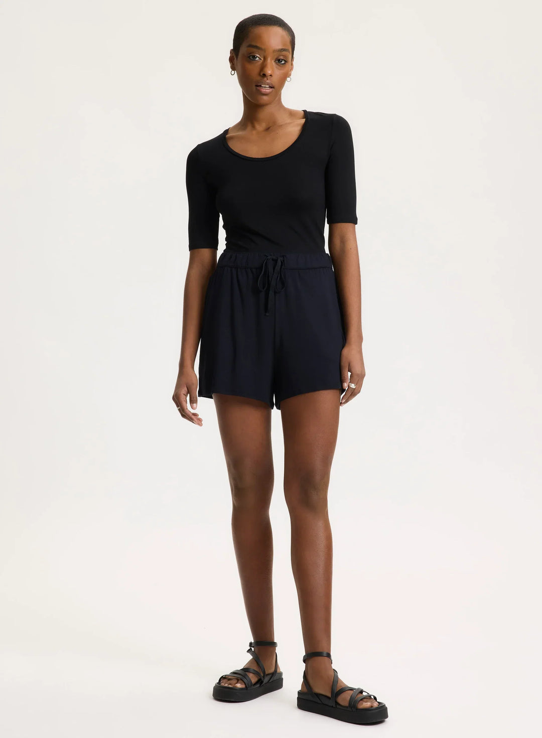 Soft Touch Elbow Sleeve Scoop Neck T-Shirt