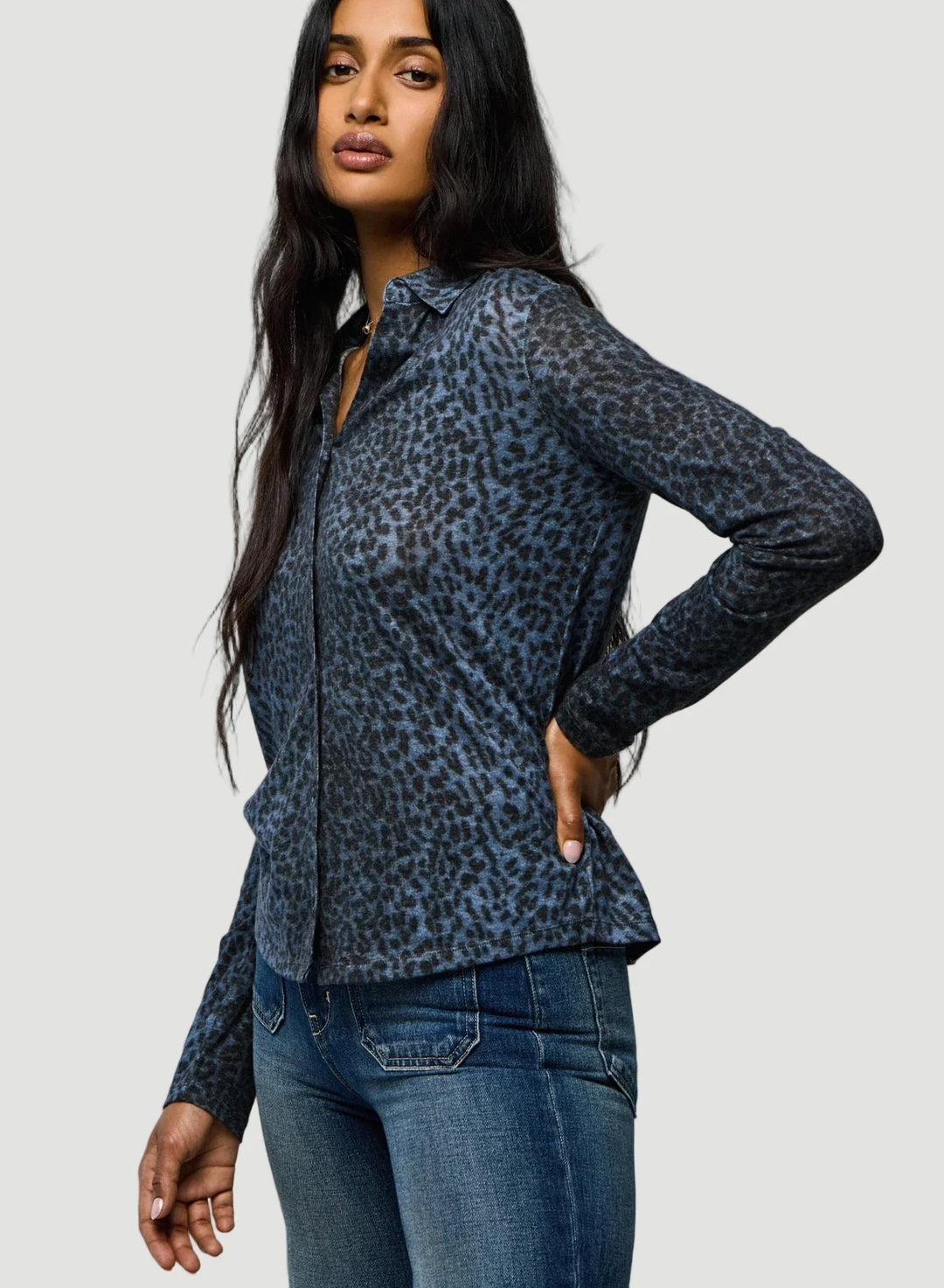 Cotton Cashmere Long Sleeve Leopard Novelty Shirt - SHIRT - Majestic Filatures North America