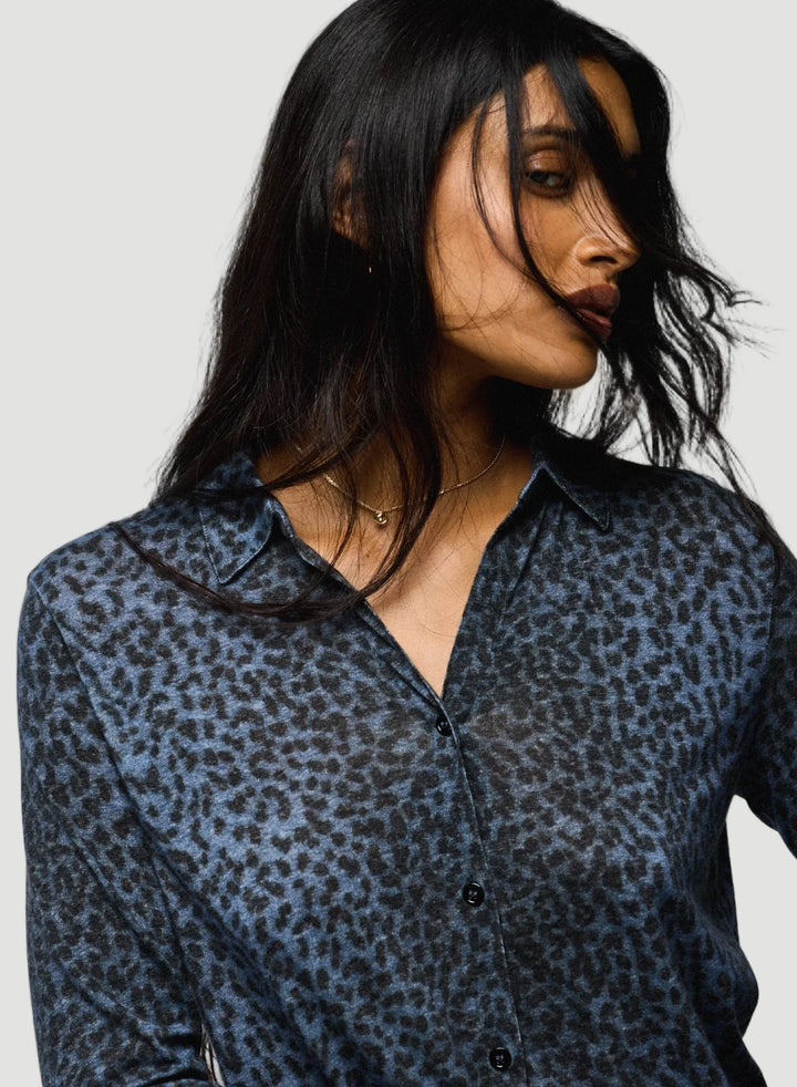 Cotton Cashmere Long Sleeve Leopard Novelty Shirt - SHIRT - Majestic Filatures North America
