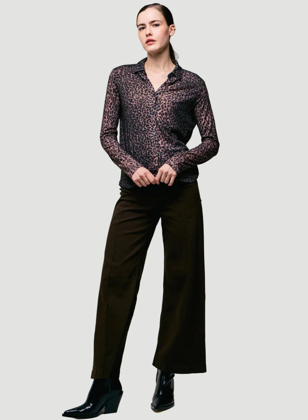 Cotton Cashmere Long Sleeve Leopard Novelty Shirt - SHIRT - Majestic Filatures North America