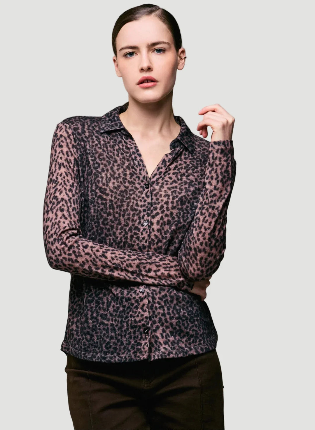 Cotton Cashmere Long Sleeve Leopard Novelty Shirt - SHIRT - Majestic Filatures North America