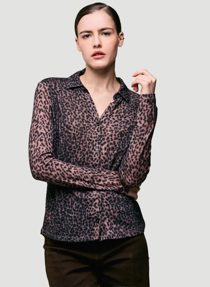 Cotton Cashmere Long Sleeve Leopard Novelty Shirt - SHIRT - Majestic Filatures North America