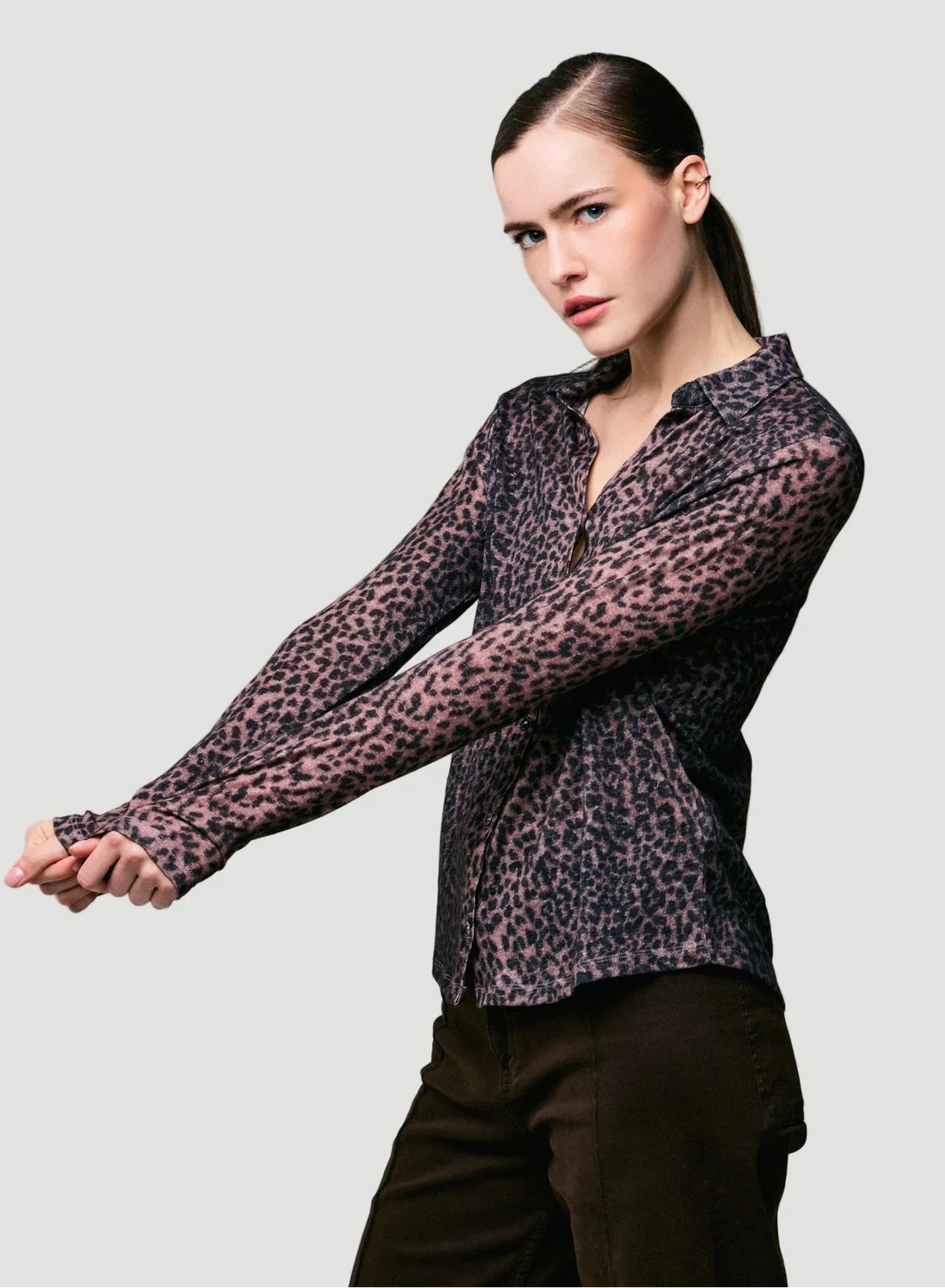 Cotton Cashmere Long Sleeve Leopard Novelty Shirt - SHIRT - Majestic Filatures North America