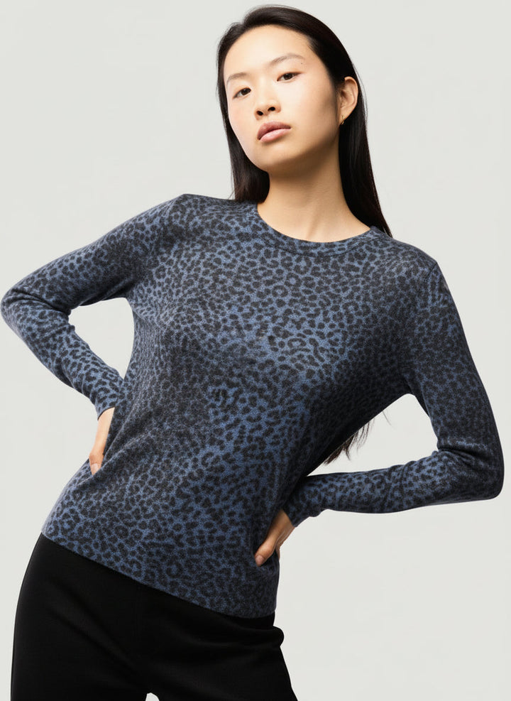 Cotton Cashmere Long Sleeve Leopard Novelty Crewneck T-Shirt - CREWNECK L/S - Majestic Filatures North America