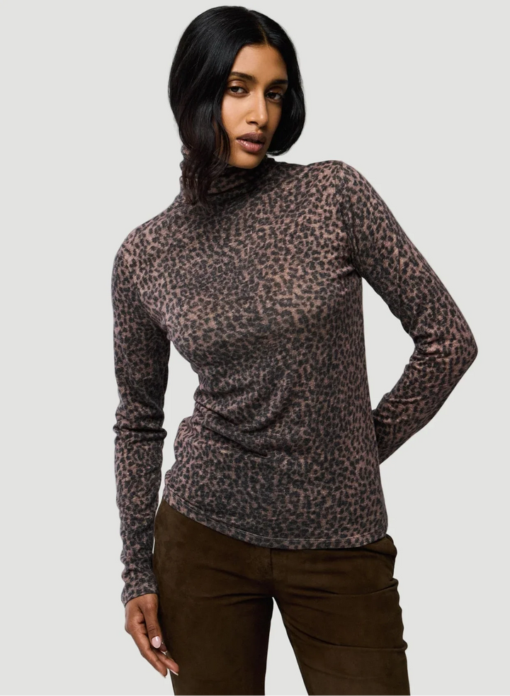 Cotton Cashmere Long Sleeve Leopard Novelty Turtleneck - TURTLENECK L/S - Majestic Filatures North America