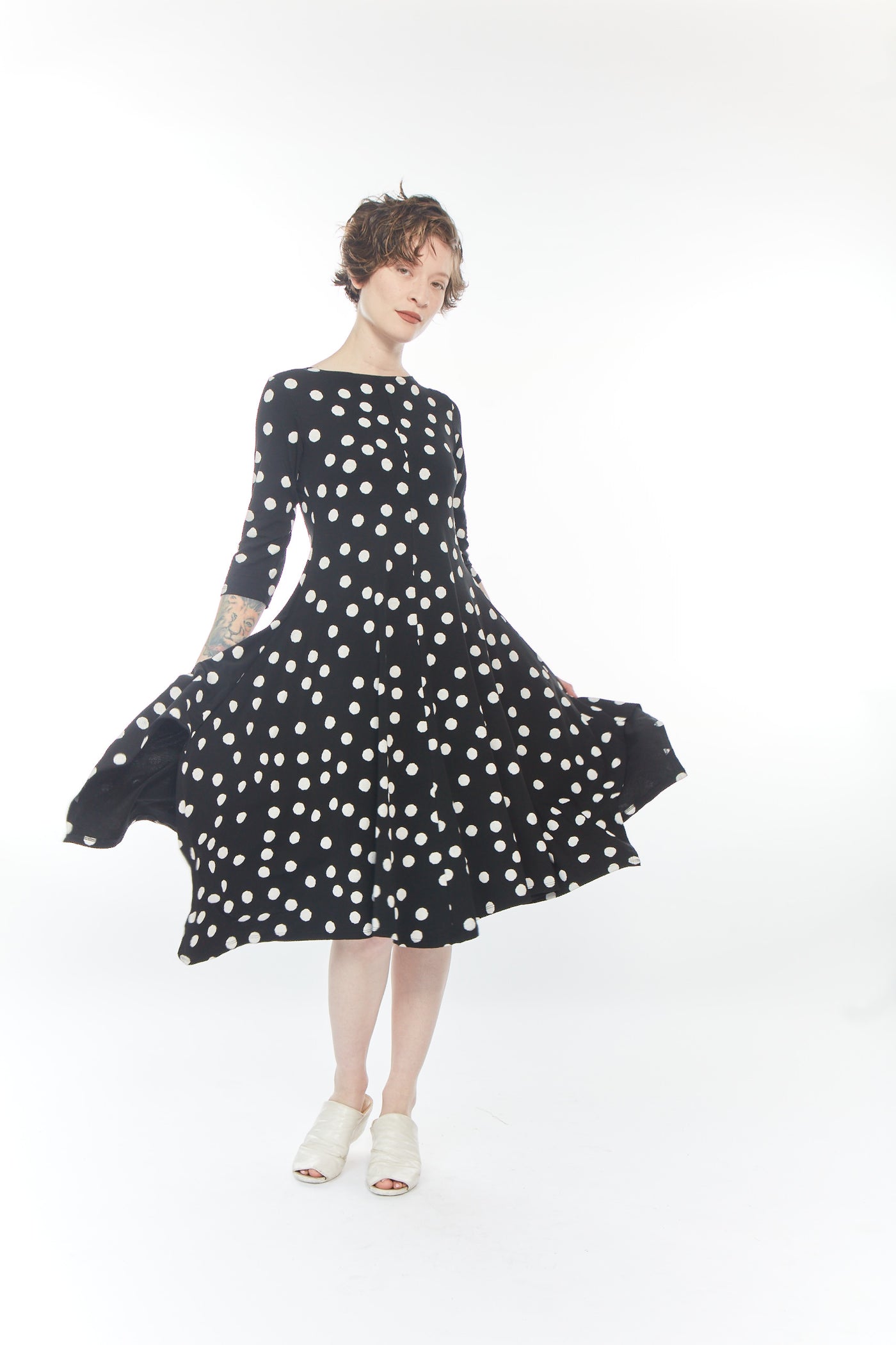 Cecilia 3/4 Sleeve Dress Black White Dot