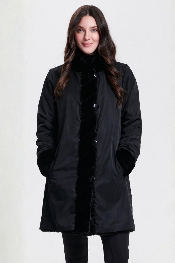 Nikki Jones Reversible Faux Fur Coat in Black