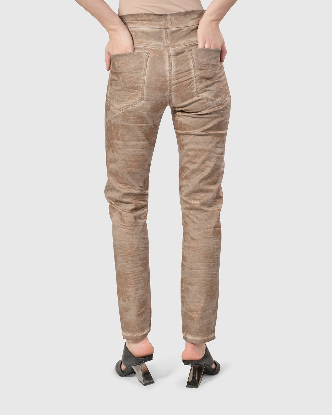 Floral Iconic Stretch Jeans, Gold Wash