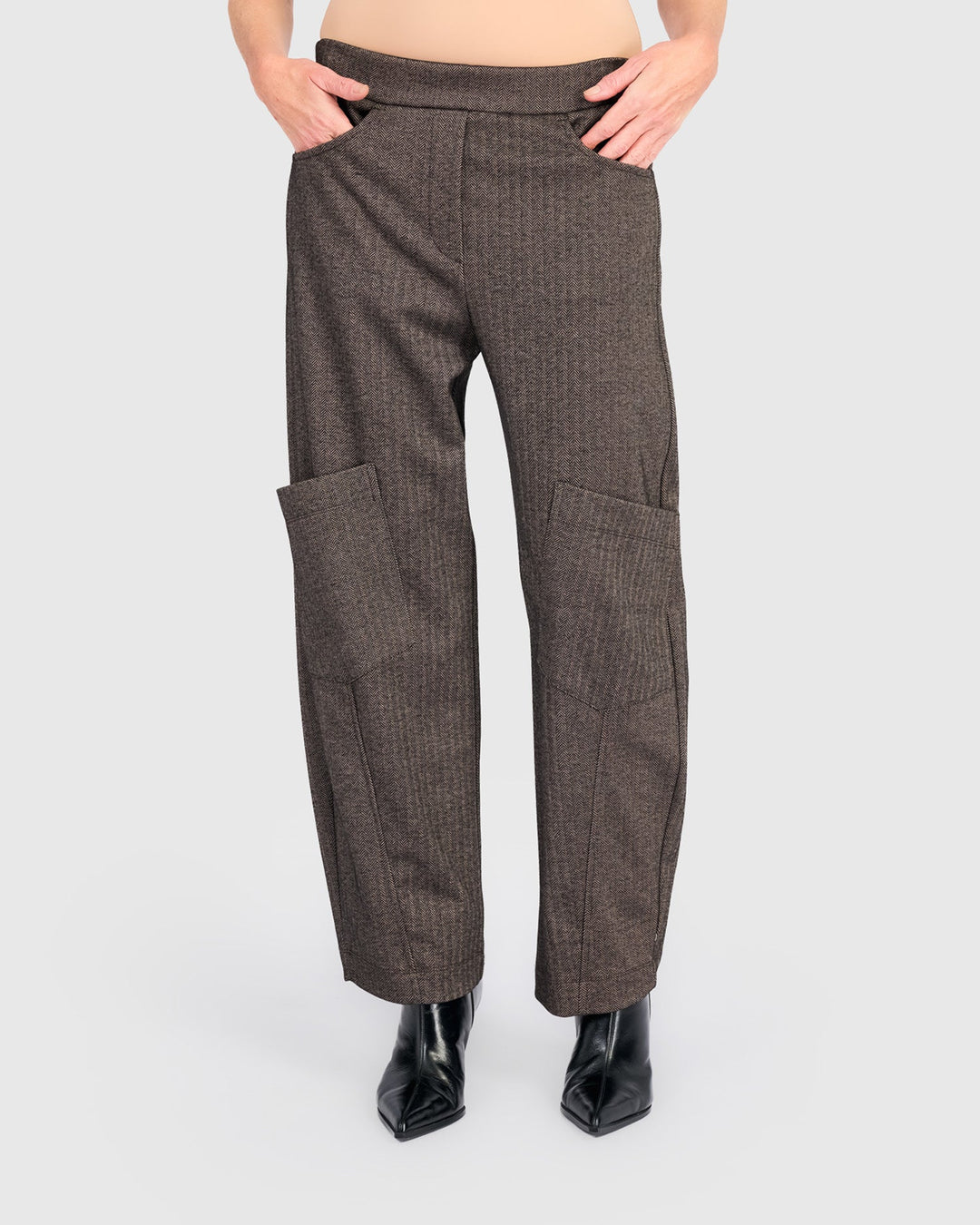 Studio Pocket Herringbone Pants, Taupe