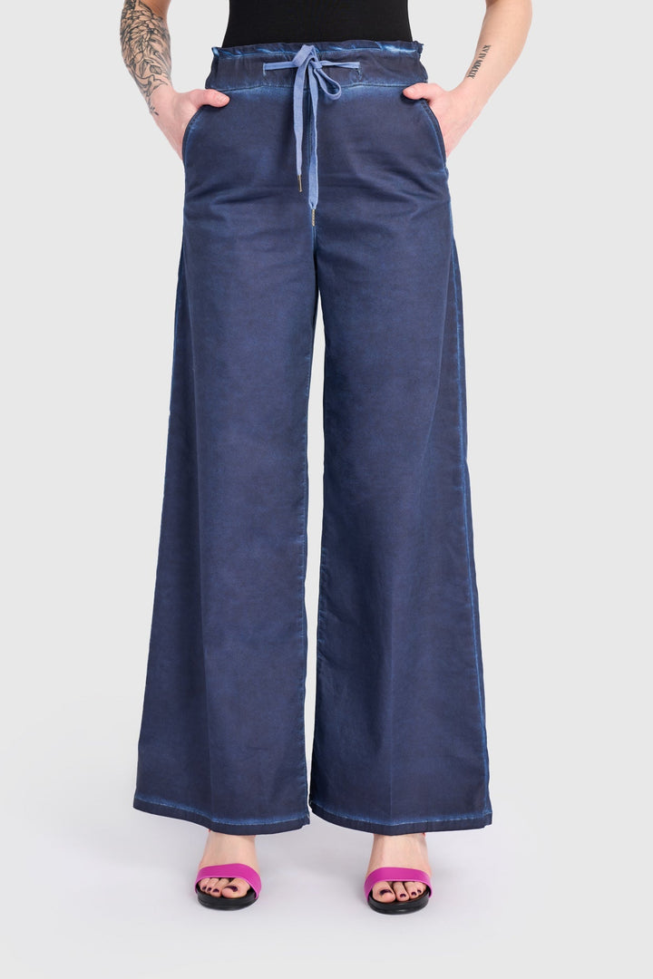 Washed Wide Leg Stretch Jeans Navy