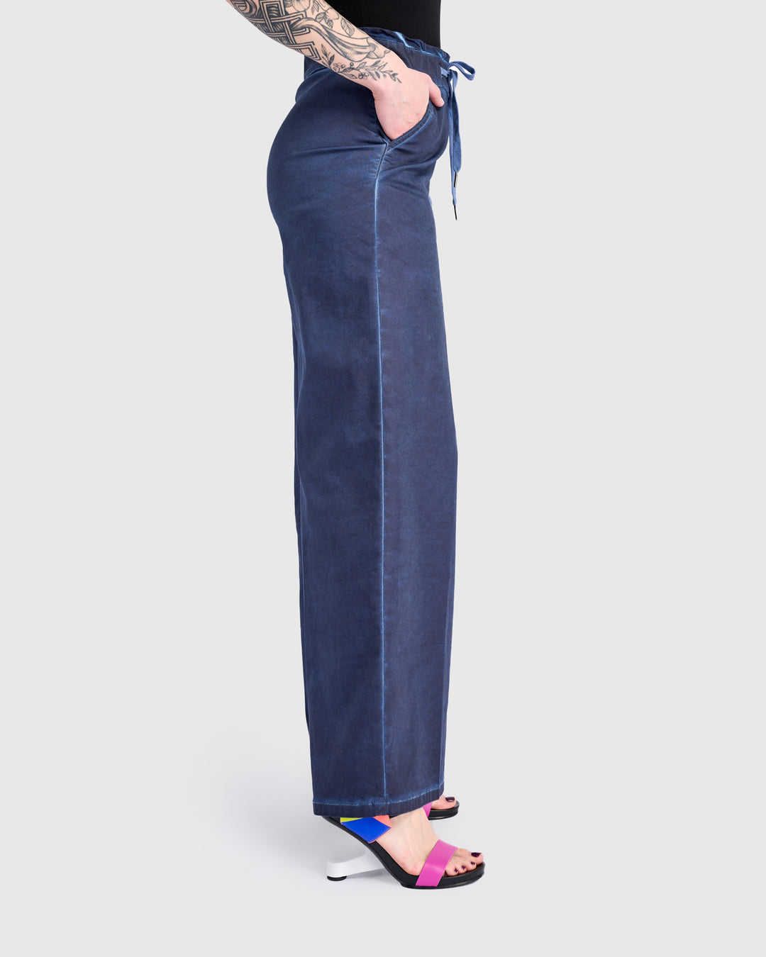 Washed Wide Leg Stretch Jeans Navy
