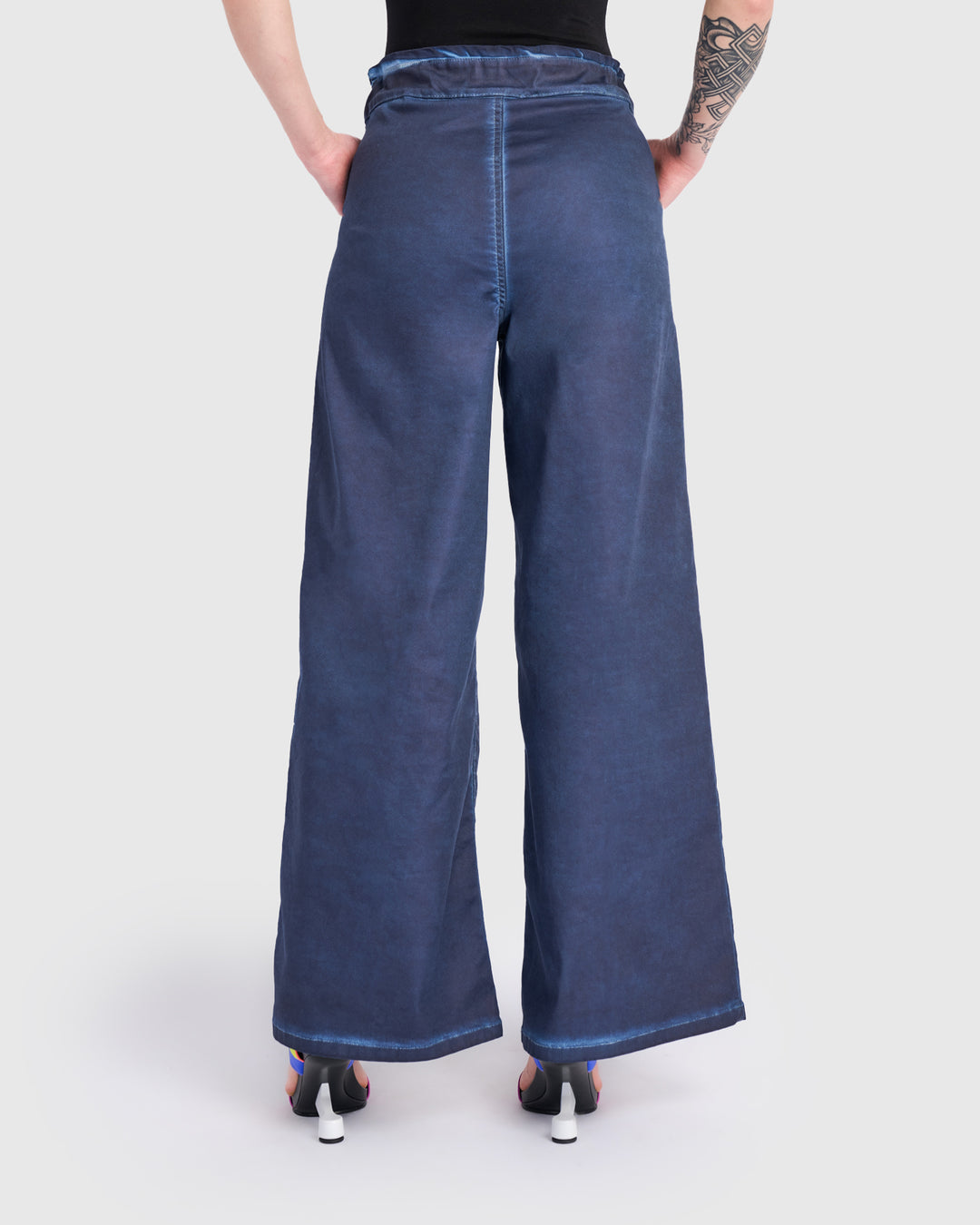 Washed Wide Leg Stretch Jeans Navy