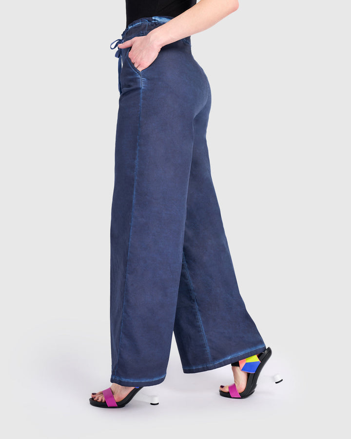 Washed Wide Leg Stretch Jeans Navy