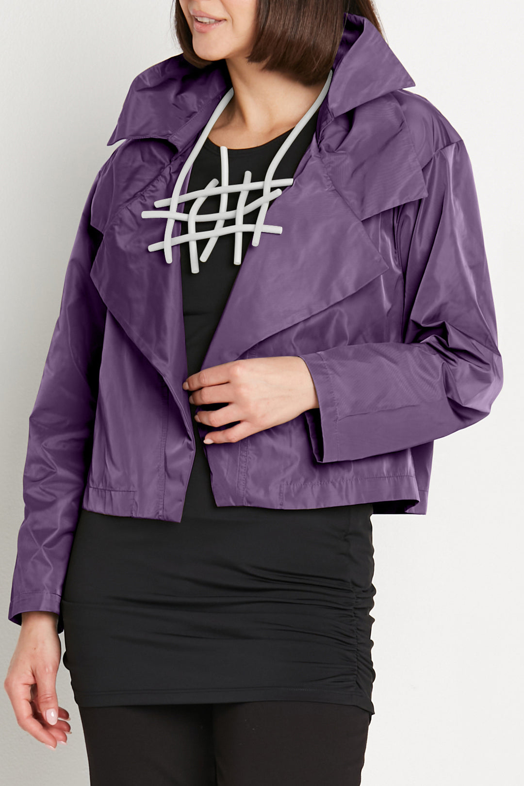 Nylon Triple Collar Jacket Plum