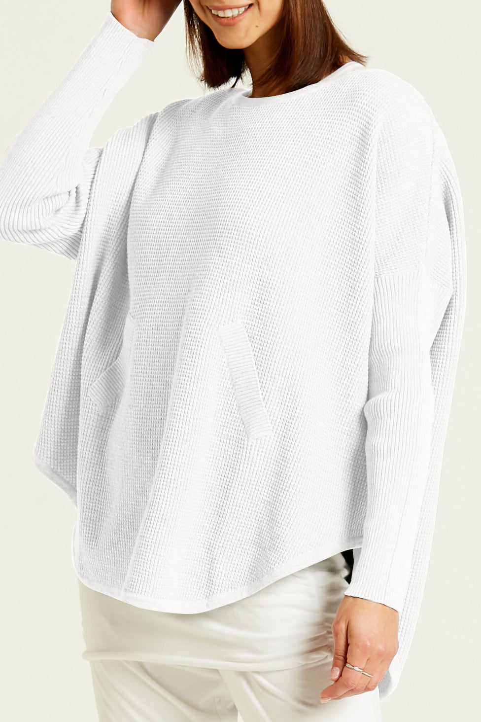 Waffle Crew Sweater White