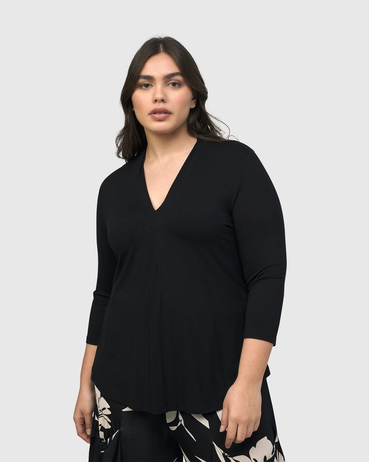 Essential V-neck Top, Black