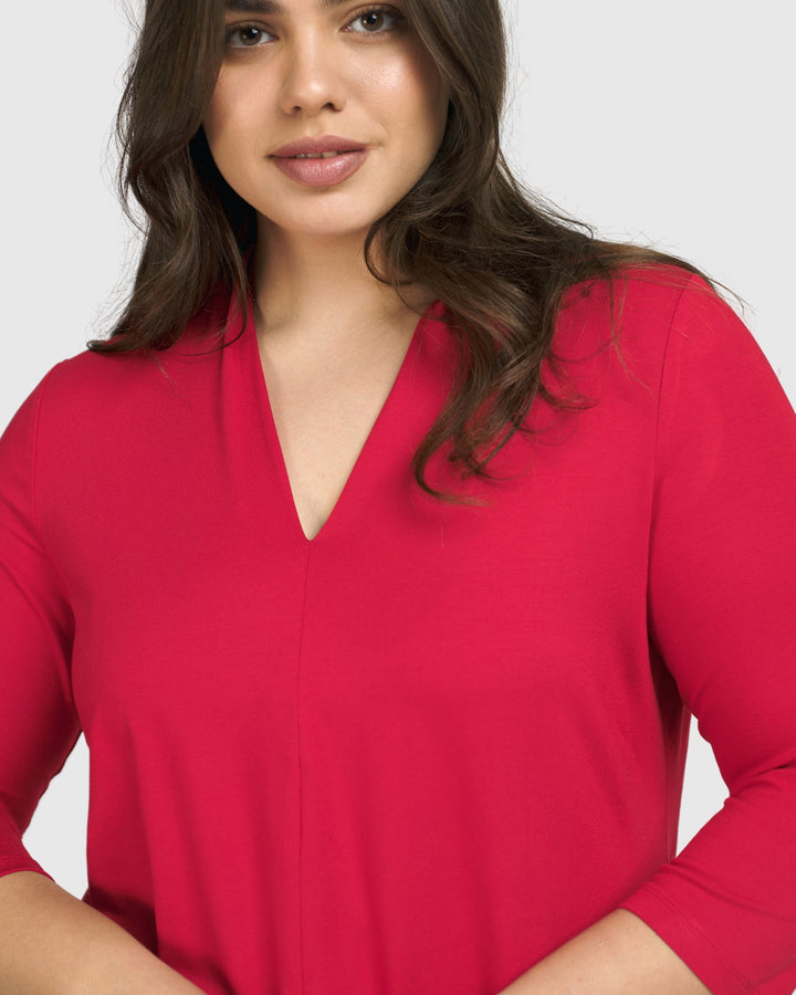 Essential V-neck Top, Red Rose