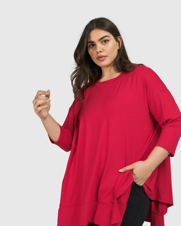 Essential Oversized Trapeze Top, Red Rose