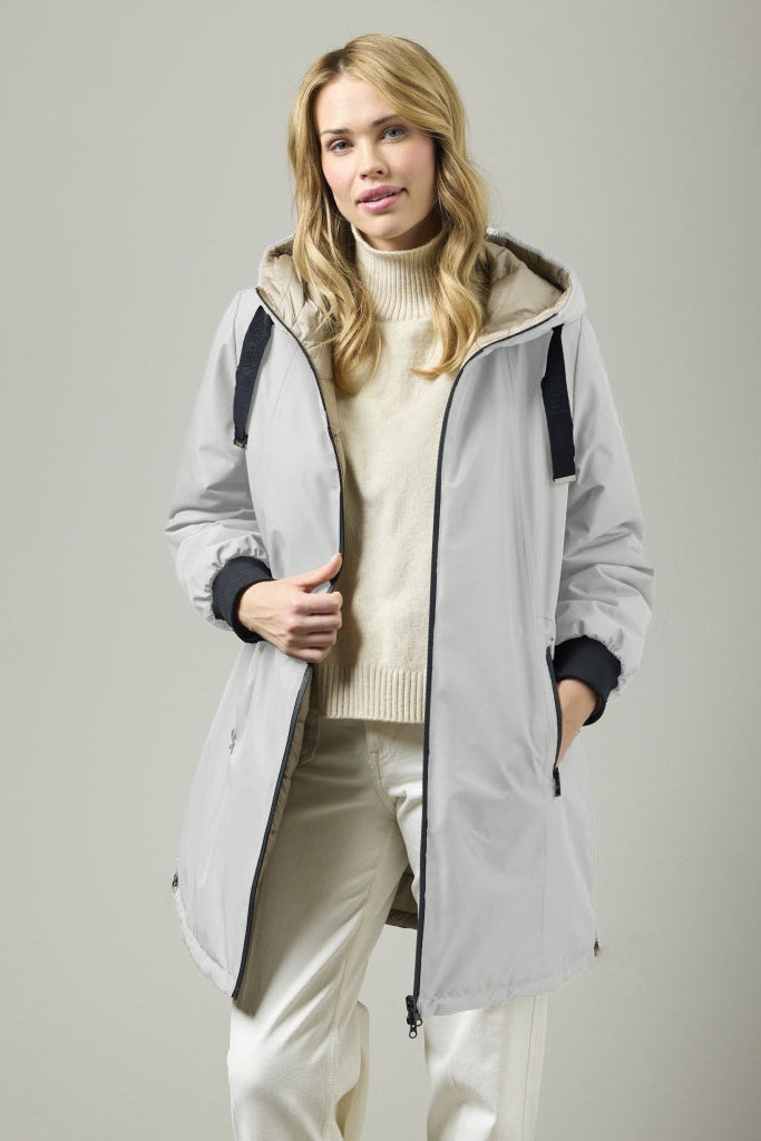 Patricia Hooded Reversible Rain Coat Grey